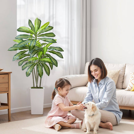 Artificial Dracaena Tree 5ft, White Tall Planter
