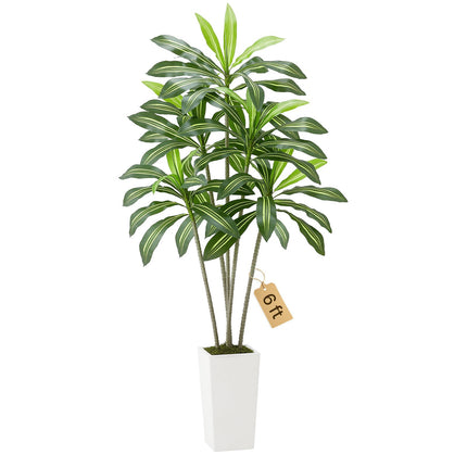 Artificial Dracaena Tree 6 ft, White Tall Planter