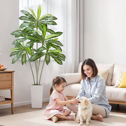 Artificial Dracaena Tree 6 ft, White Tall Planter