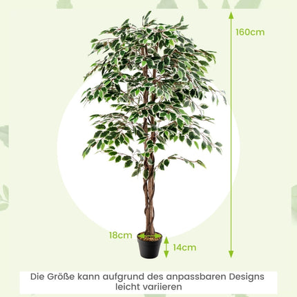 Umělý fíkus, 160 cm, 1008 listů, pravý dřevěný kmen