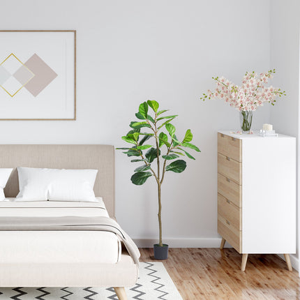 Artificial Fiddle Leaf Fig Tree, 5 Ft, Anti-Tip Pot