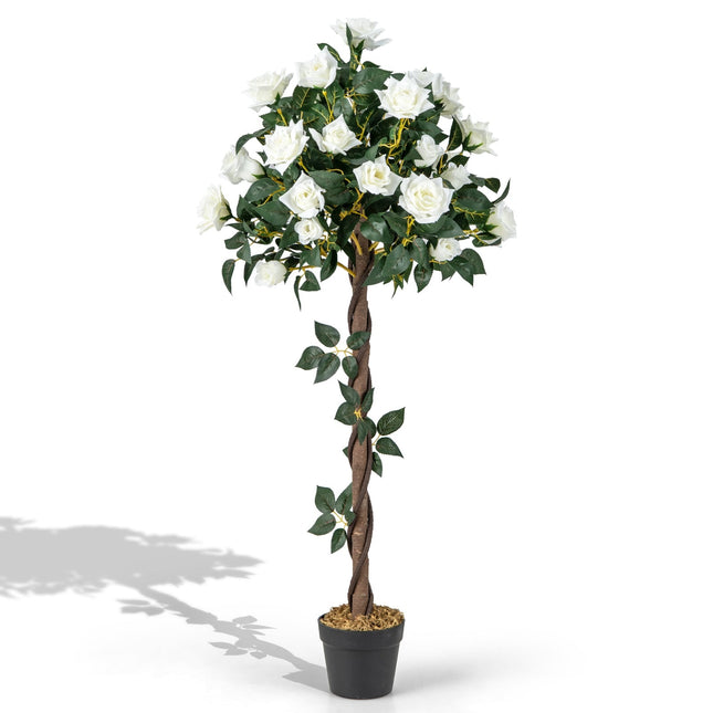 Umělý kvetoucí stromek s bílými růžemi, 120 cm
