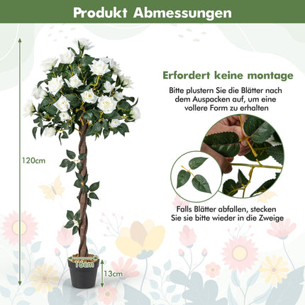 Künstlicher Rosenbaum mit weißen Rosen, 120 cm