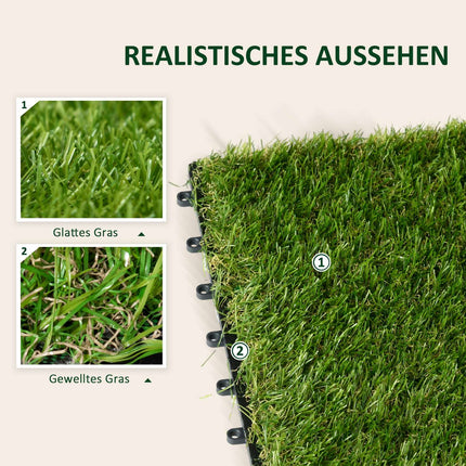 Kunstrasenmatte, 10er-Pack - 25 mm, 30x30 cm, dunkelgrün