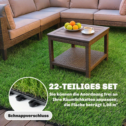 Kunstrasenfliesen Set, 22 Stück, 30x30 cm, Drainagesystem
