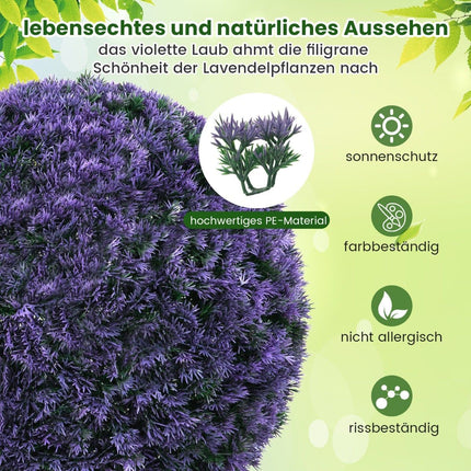 Artificial Lavender Topiary Balls, UV-Resistant, 38 cm, Set of 2