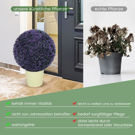 Artificial Lavender Topiary Balls, UV-Resistant, 38 cm, Set of 2