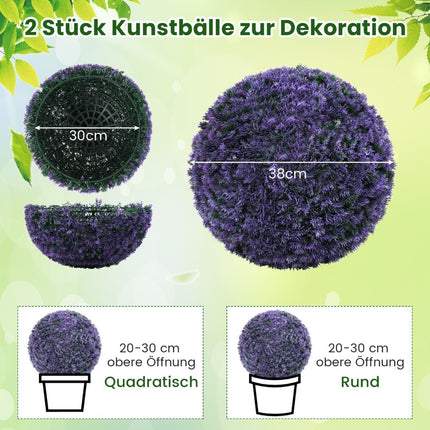 Artificial Lavender Topiary Balls, UV-Resistant, 38 cm, Set of 2