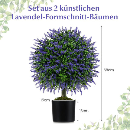 Künstliche Lavendel-Kugelbäume, 58 cm, 2er-Set