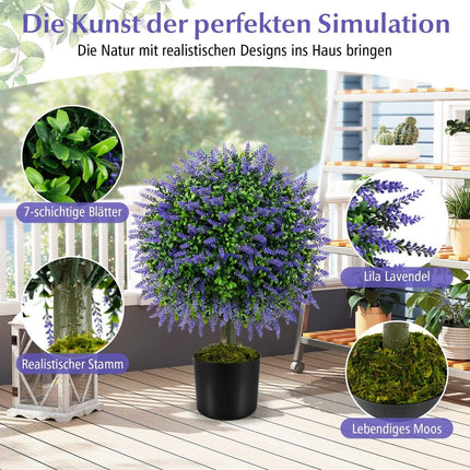Künstliche Lavendel-Kugelbäume, 58 cm, 2er-Set