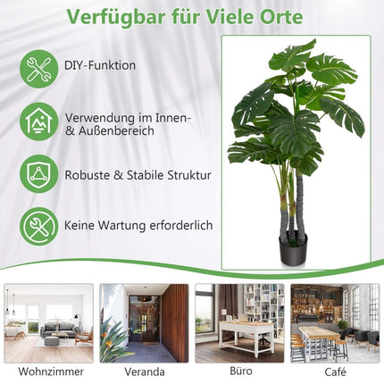 Künstliche Monstera-Pflanze, 120 cm, 20 Blätter, langlebig