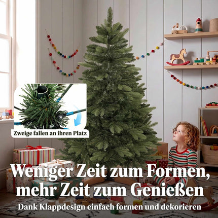 Artificial Noble Fir Christmas Tree 150 cm with 525 Tips, Wooden Stand, Green