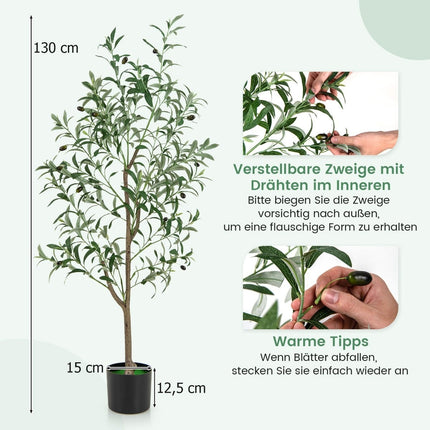 Artificial Olive Tree, 130 cm, With Cement Pot, 2-Pack