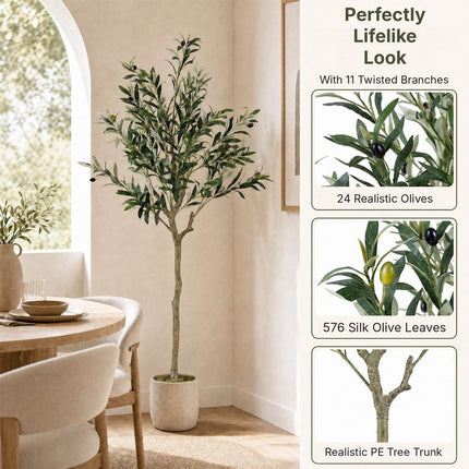 Artificial Olive Trees 150 cm, Set of 2, 24 Olives, 576 Silk Leaves