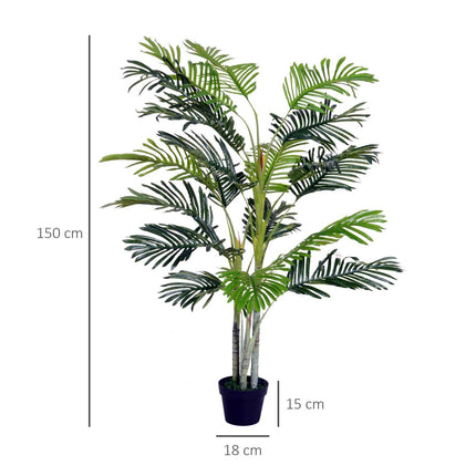 Palmier artificiel de grande taille (150 cm) avec pot, 19 feuilles de palmier, plastique, décoration pour intérieur et extérieur