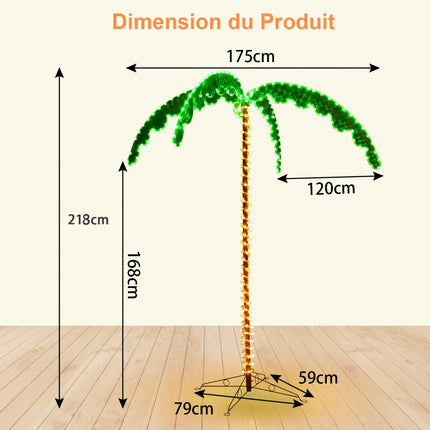 Künstliche Palme mit LED-Beleuchtung, 168 cm, klappbarer Fuß