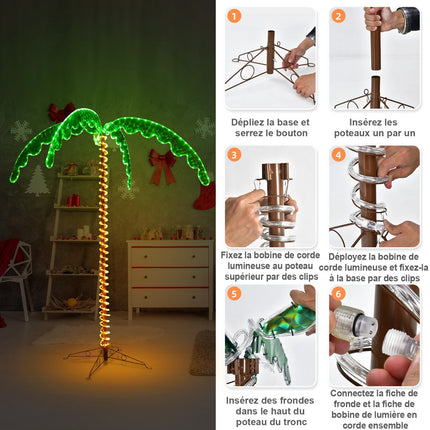 Künstliche Palme mit LED-Beleuchtung, 168 cm, klappbarer Fuß