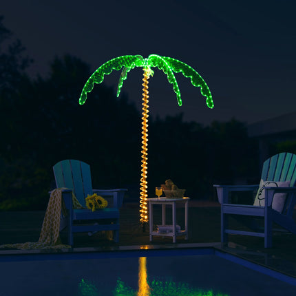 Künstliche Palme mit LED-Beleuchtung, 168 cm, klappbarer Fuß