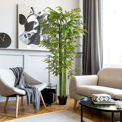 Artificial bamboo with planting, 180 cm, green