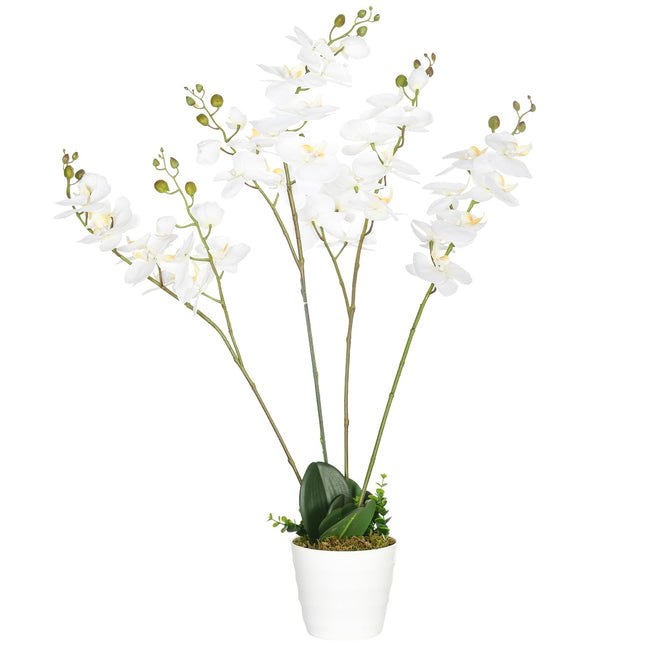 Weiße Orchidee Kunstpflanze im Topf, 75cm – Innendekoration
