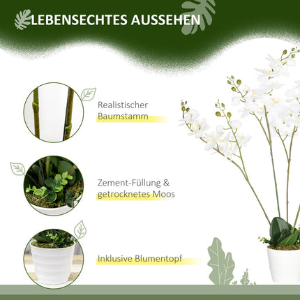 Weiße Orchidee Kunstpflanze im Topf, 75cm – Innendekoration