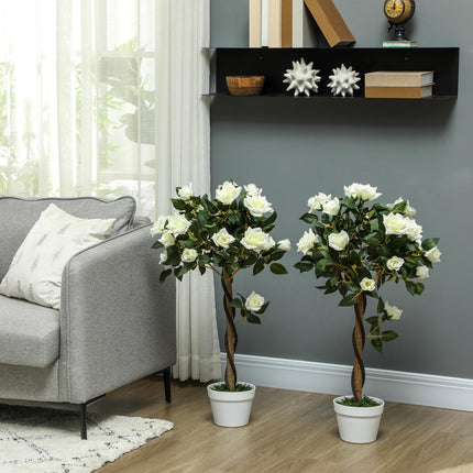Artificial Plant in Cement Pot – White, 90 cm, Set of 2
