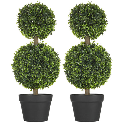 Plantes artificielles, lot de 2 buis, plante artificielle de 60 cm avec double boule, plante d'intérieur résistante aux UV, verte
