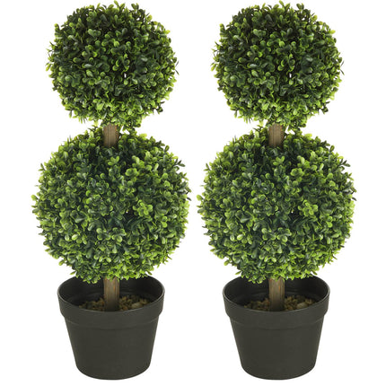 Plantes artificielles, lot de 2 buis, plante artificielle de 60 cm avec double boule, plante d'intérieur résistante aux UV, verte