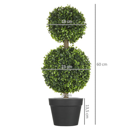 Plantes artificielles, lot de 2 buis, plante artificielle de 60 cm avec double boule, plante d'intérieur résistante aux UV, verte
