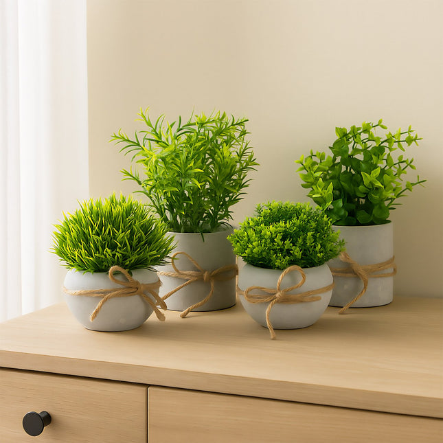 Artificial Plants Set, Small Plastic Décor in Pots