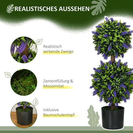 Künstliche Pflanzen 2er-Set - UV-beständig, 70cm mit Lavendel