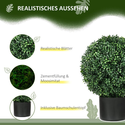 Künstliche Buchsbäume, 2er-Set - UV-beständig, 52cm