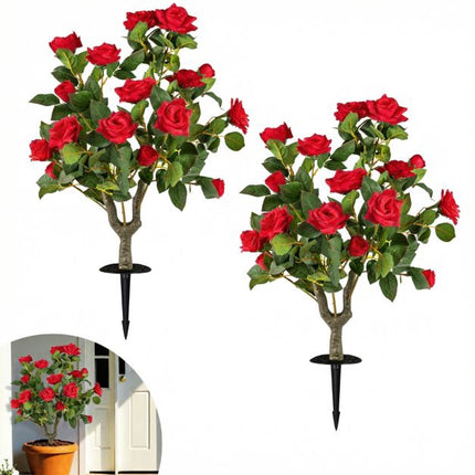 Künstlicher Rosenbaum, 2er-Set, 80 cm, rote Seidenpflanze