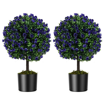 Artificial Rose Trees with Purple Blooms, 55cm, Set of 2