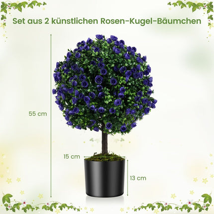 Artificial Rose Trees with Purple Blooms, 55cm, Set of 2