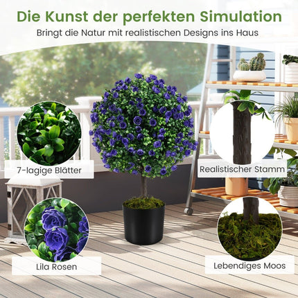 Artificial Rose Trees with Purple Blooms, 55cm, Set of 2