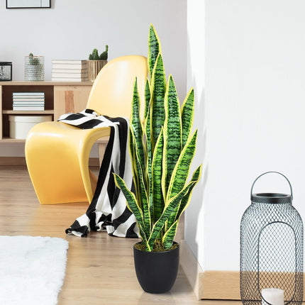 Umělá sansevieria v pevném květináči, umělá agáve do domácnosti i kanceláře, 90 cm, žlutá