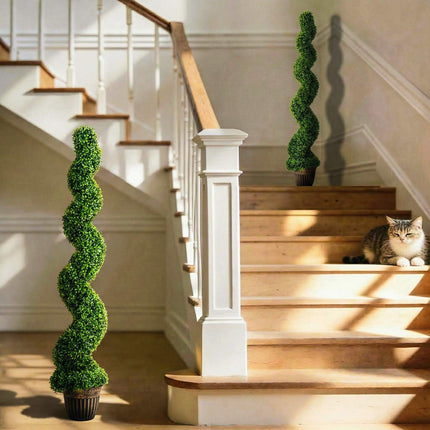 Artificial Spiral Boxwood Trees Set of 2 with Pots, 150 cm, Green