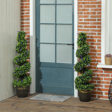 Artificial Spiral Boxwood with Lavender, 115 cm, Set of 2
