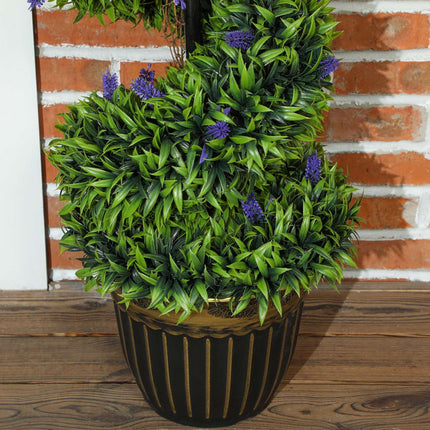 Artificial Spiral Boxwood with Lavender, 115 cm, Set of 2