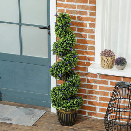 Artificial Spiral Boxwood with Lavender, 115 cm, Set of 2