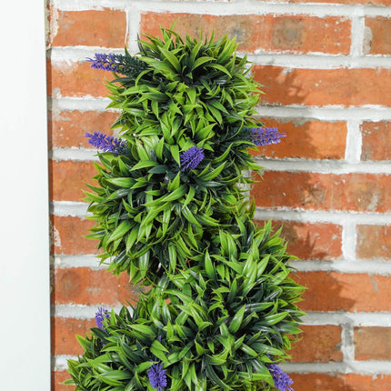 Artificial Spiral Boxwood with Lavender, 115 cm, Set of 2