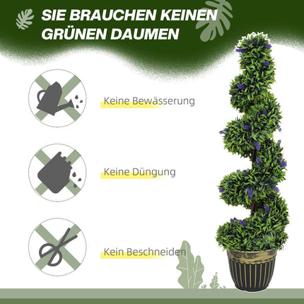 Artificial Spiral Boxwood with Lavender, 115 cm, Set of 2