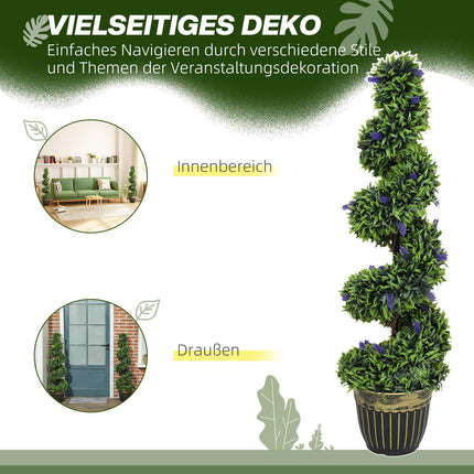 Artificial Spiral Boxwood with Lavender, 115 cm, Set of 2