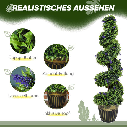 Artificial Spiral Boxwood with Lavender, 115 cm, Set of 2