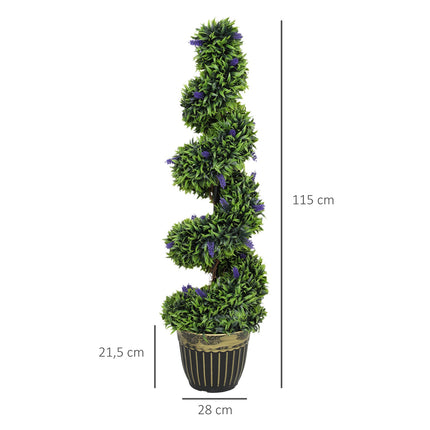 Artificial Spiral Boxwood with Lavender, 115 cm, Set of 2