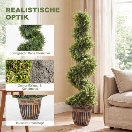 Artificial Spiral Cypress Trees Set of 2 with Pots, 120 cm, Green