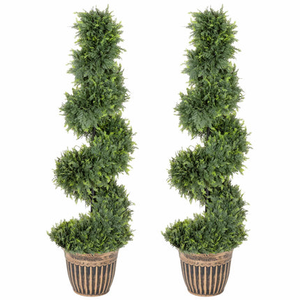 Artificial Spiral Cypress Trees Set of 2 with Pots, 120 cm, Green