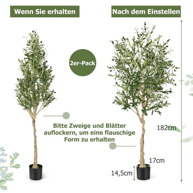 Künstlicher Olivenbaum mit 1296 Blättern &amp; 72 Früchten Olivenpflanzen 182 cm