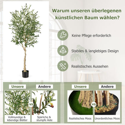 Artificial olive tree with 1296 leaves & 72 fruits olive plants 182 cm